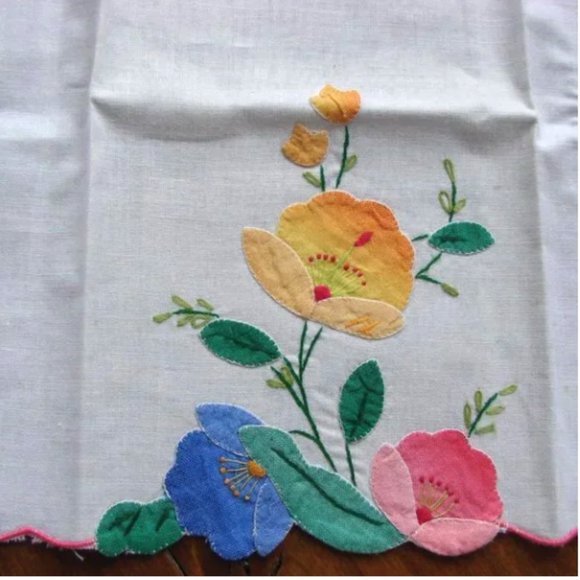 Vintage Flower Floral Applique Cotton Napkins Set of 2 - Picture 6 of 7